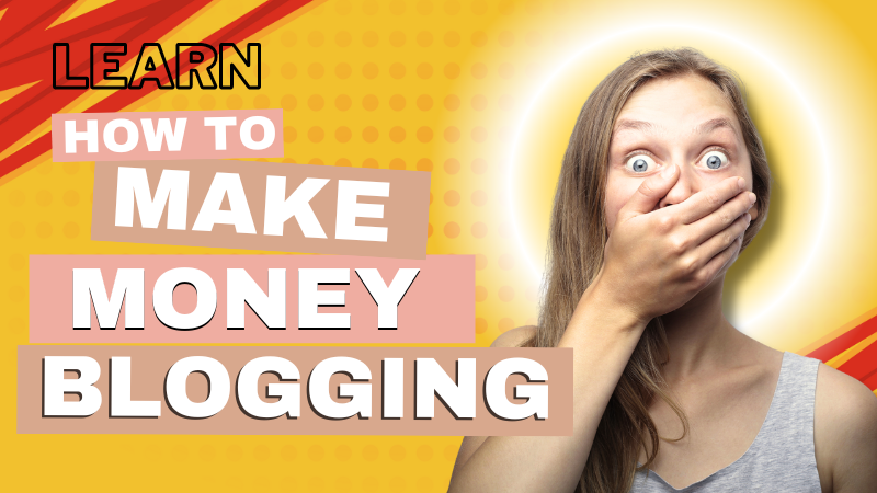 how to make money blogging for free graphic showing woman in shock after making money with blogging