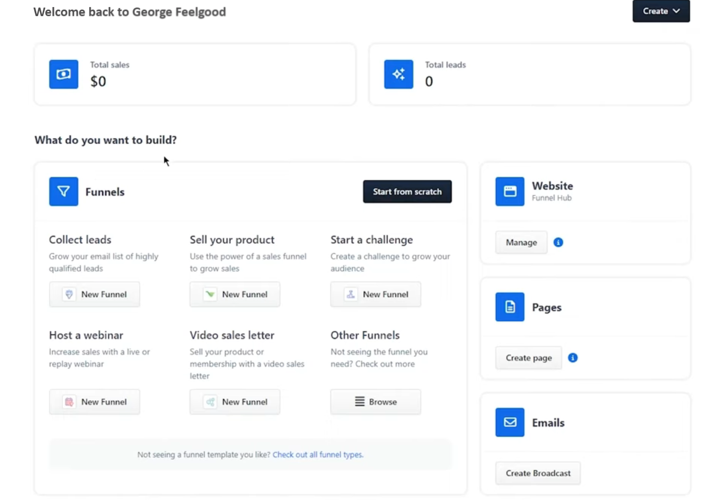 ClickFunnels Dashboard on a post about Thrive Themes vs Clickfunnels